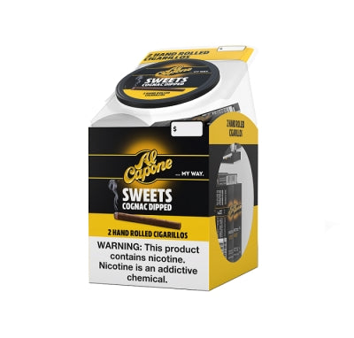 Al Capone Sweets Cognac Dipped hand-rolled cigarillos packaging on a white background